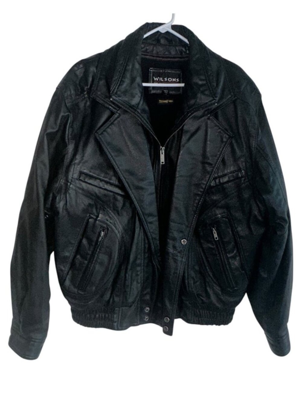 Vintage Wilsons Leather Black Bomber Jacket Coat Zip Out Thinsulate Liner Sz L